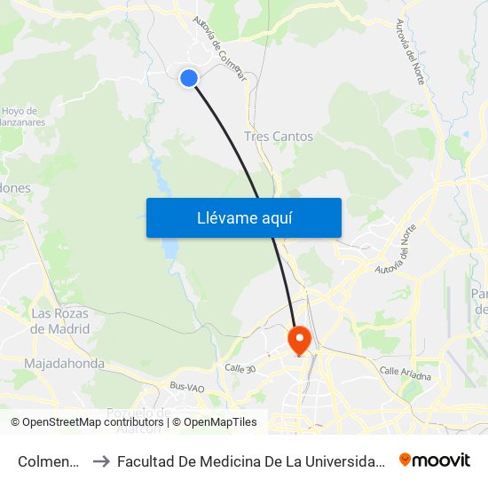 Colmenar Viejo to Facultad De Medicina De La Universidad Autónoma De Madrid map