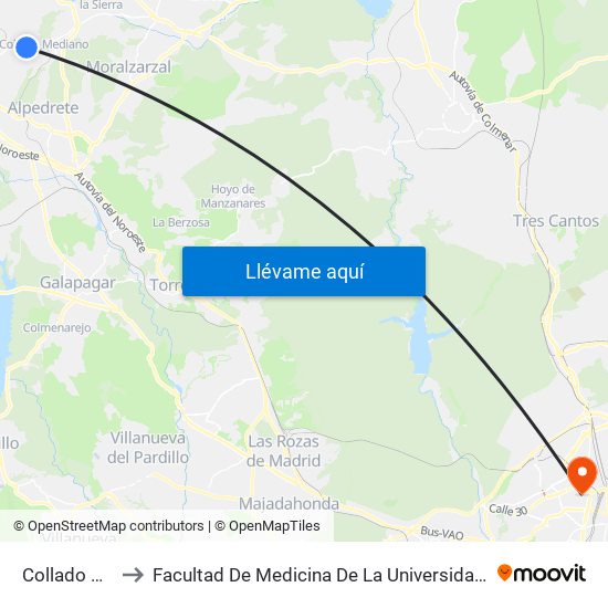 Collado Mediano to Facultad De Medicina De La Universidad Autónoma De Madrid map