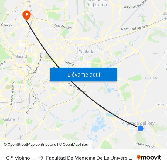 C.º Molino - Instituto to Facultad De Medicina De La Universidad Autónoma De Madrid map