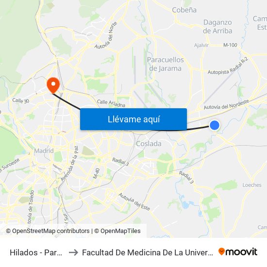 Hilados - Parque Cataluña to Facultad De Medicina De La Universidad Autónoma De Madrid map
