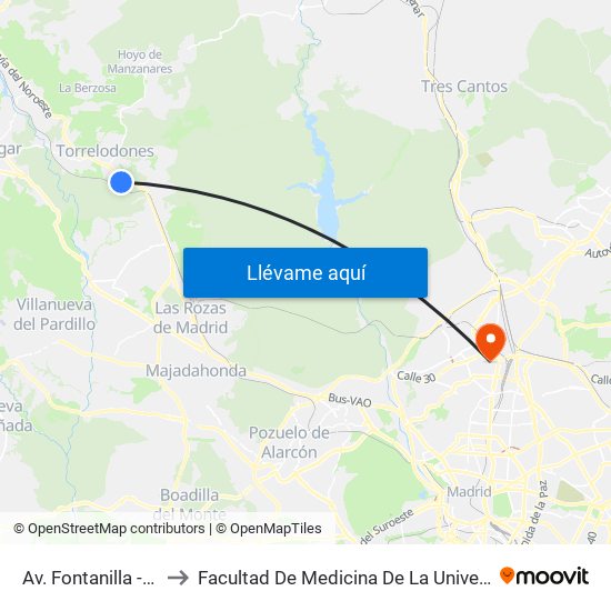 Av. Fontanilla - Valdehurones to Facultad De Medicina De La Universidad Autónoma De Madrid map