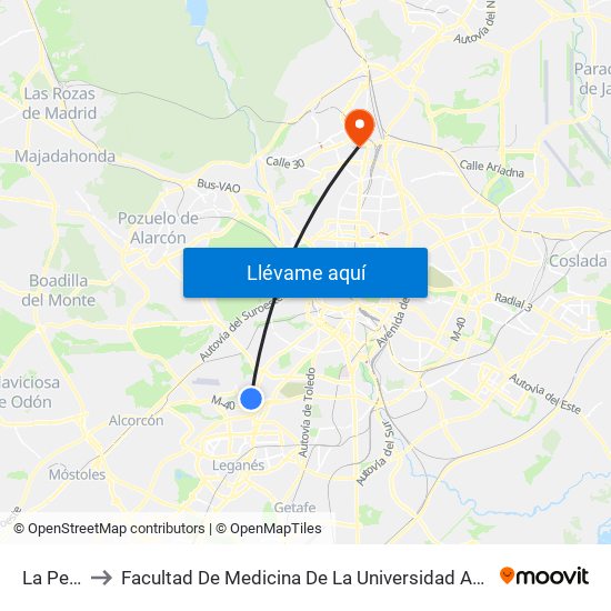 La Peseta to Facultad De Medicina De La Universidad Autónoma De Madrid map