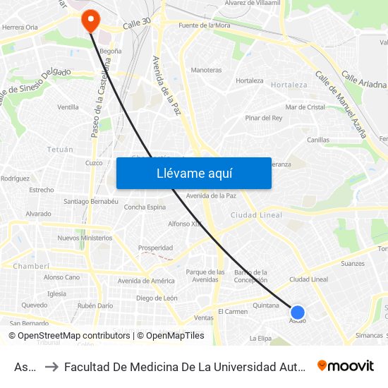 Ascao to Facultad De Medicina De La Universidad Autónoma De Madrid map