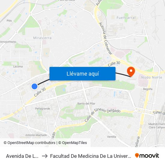 Avenida De La Ilustración to Facultad De Medicina De La Universidad Autónoma De Madrid map