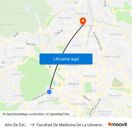 Alto De Extremadura to Facultad De Medicina De La Universidad Autónoma De Madrid map