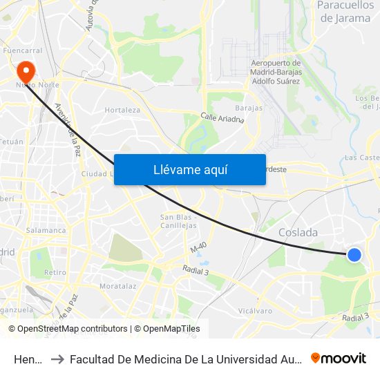 Henares to Facultad De Medicina De La Universidad Autónoma De Madrid map