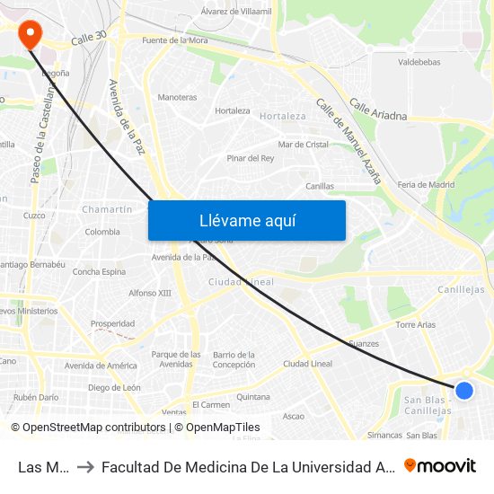 Las Musas to Facultad De Medicina De La Universidad Autónoma De Madrid map