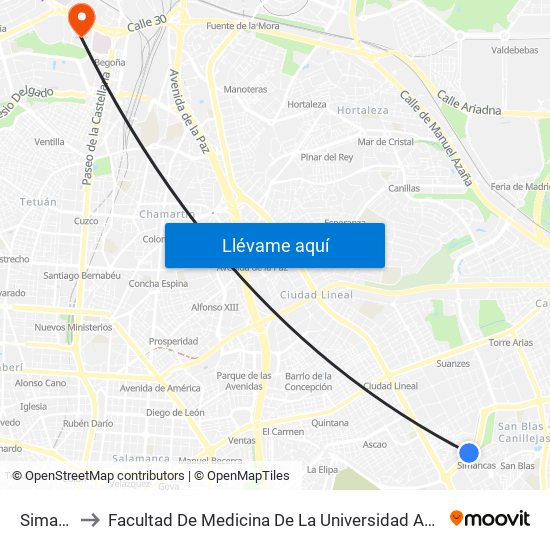 Simancas to Facultad De Medicina De La Universidad Autónoma De Madrid map