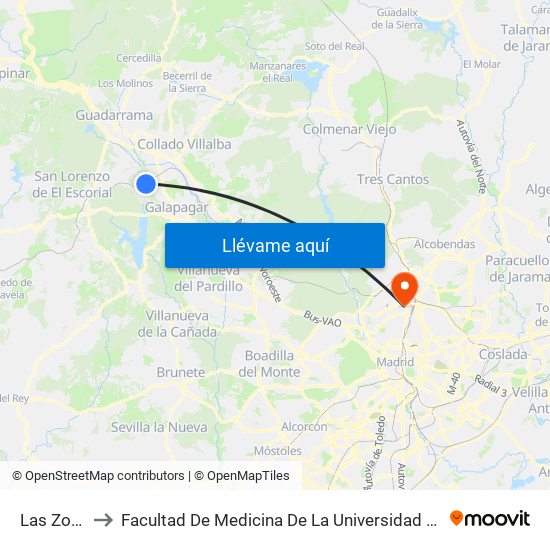 Las Zorreras to Facultad De Medicina De La Universidad Autónoma De Madrid map