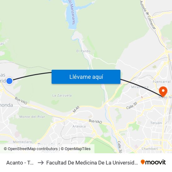 Acanto - Tomillarón to Facultad De Medicina De La Universidad Autónoma De Madrid map