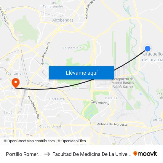 Portillo Romero - Urb. Pulido to Facultad De Medicina De La Universidad Autónoma De Madrid map