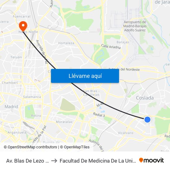 Av. Blas De Lezo - Cerro Del Monte to Facultad De Medicina De La Universidad Autónoma De Madrid map