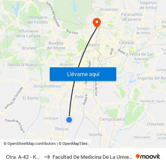 Ctra. A-42 - Km. 31, Illescas to Facultad De Medicina De La Universidad Autónoma De Madrid map