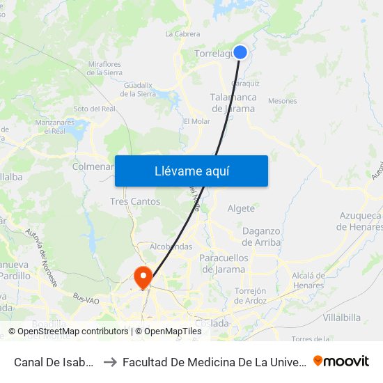 Canal De Isabel II - Torrearte to Facultad De Medicina De La Universidad Autónoma De Madrid map