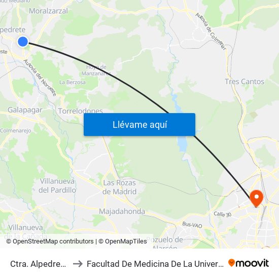 Ctra. Alpedrete - Tanatorio to Facultad De Medicina De La Universidad Autónoma De Madrid map