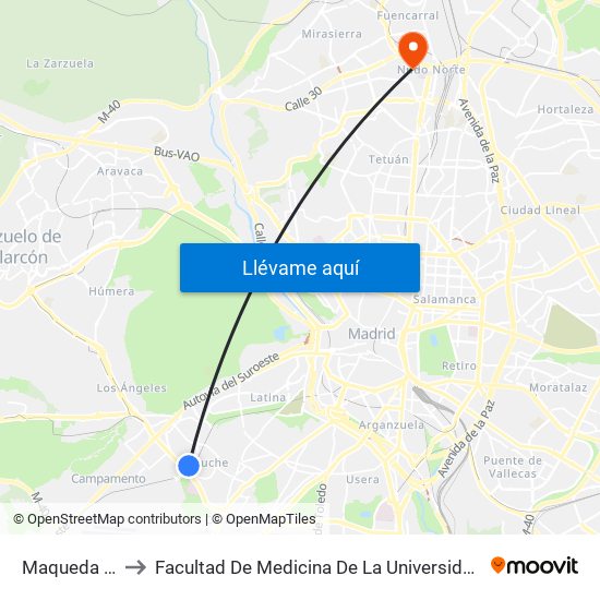 Maqueda - Aluche to Facultad De Medicina De La Universidad Autónoma De Madrid map