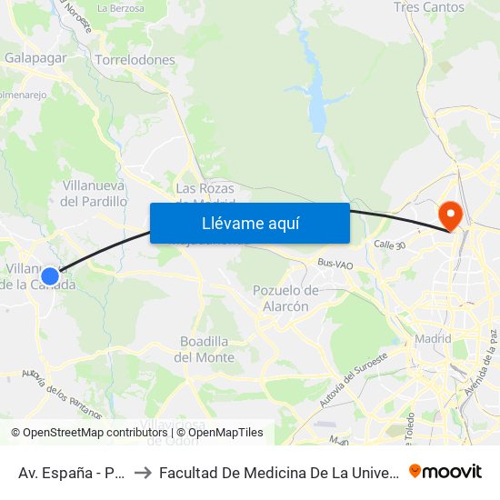 Av. España - Pque. Acuático to Facultad De Medicina De La Universidad Autónoma De Madrid map