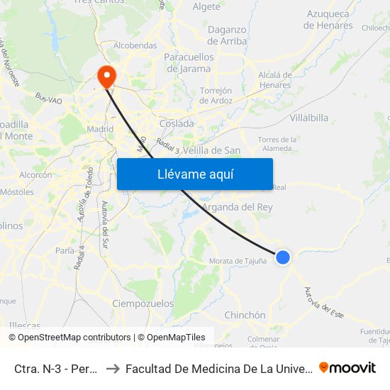 Ctra. N-3 - Perales De Tajuña to Facultad De Medicina De La Universidad Autónoma De Madrid map