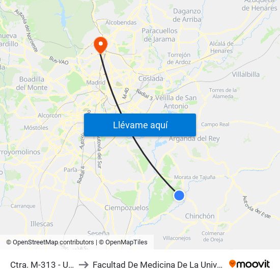 Ctra. M-313 - Urb. El Serranillo to Facultad De Medicina De La Universidad Autónoma De Madrid map