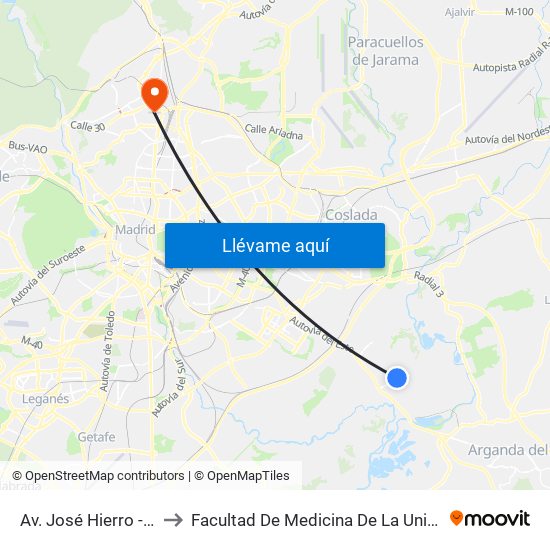 Av. José Hierro - Est. Rivas Futura to Facultad De Medicina De La Universidad Autónoma De Madrid map