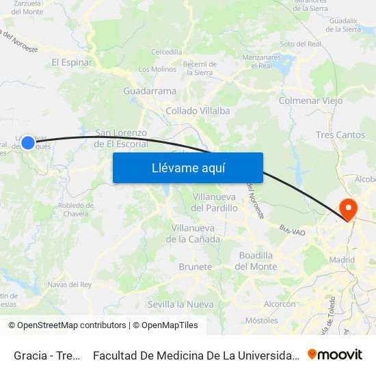 Gracia - Tres Cruces to Facultad De Medicina De La Universidad Autónoma De Madrid map