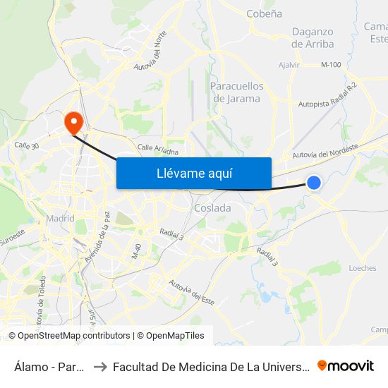 Álamo - Parque Europa to Facultad De Medicina De La Universidad Autónoma De Madrid map