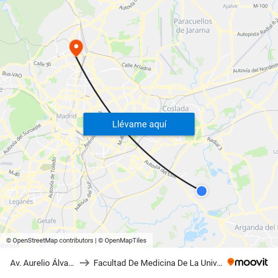 Av. Aurelio Álvarez - Av. Levante to Facultad De Medicina De La Universidad Autónoma De Madrid map