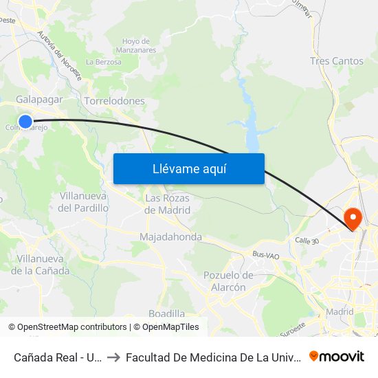 Cañada Real - Urb. Parque Azul to Facultad De Medicina De La Universidad Autónoma De Madrid map