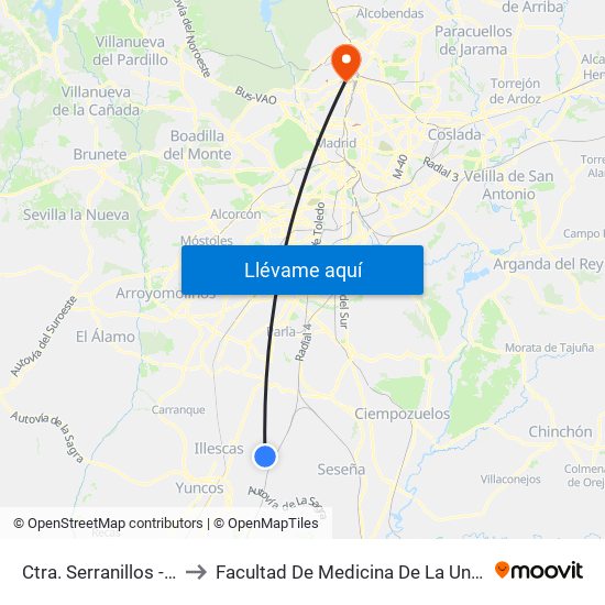 Ctra. Serranillos / Estación De Yeles, Yeles to Facultad De Medicina De La Universidad Autónoma De Madrid map