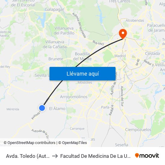 Avda. Toledo (Autovía A-5), Urb. Fado to Facultad De Medicina De La Universidad Autónoma De Madrid map