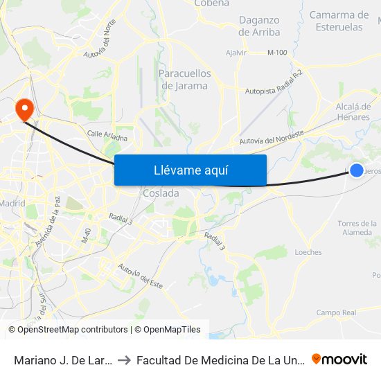 Mariano J. De Larra - Supermercado to Facultad De Medicina De La Universidad Autónoma De Madrid map