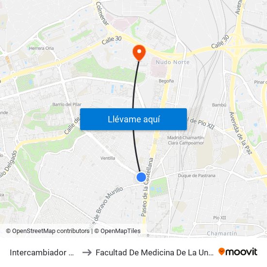 Intercambiador De Plaza De Castilla to Facultad De Medicina De La Universidad Autónoma De Madrid map