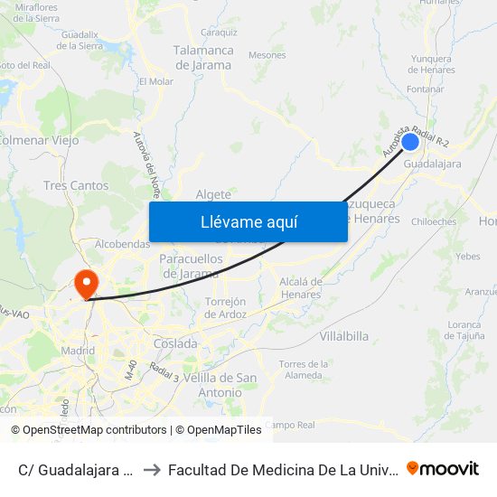 C/ Guadalajara 25, Marchamalo to Facultad De Medicina De La Universidad Autónoma De Madrid map