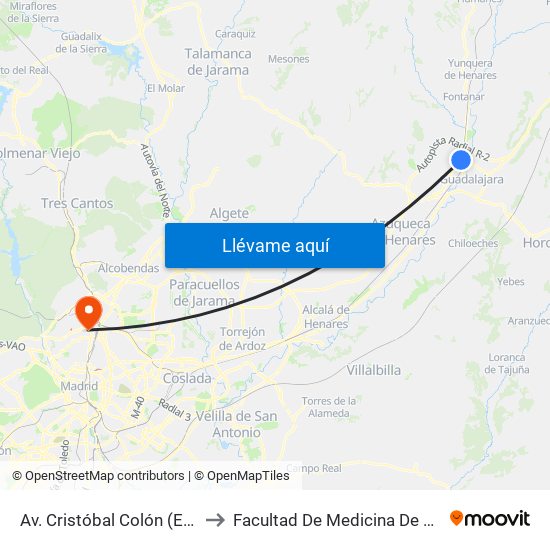 Av. Cristóbal Colón (Esq. Vasco Núñez), Marchamalo to Facultad De Medicina De La Universidad Autónoma De Madrid map