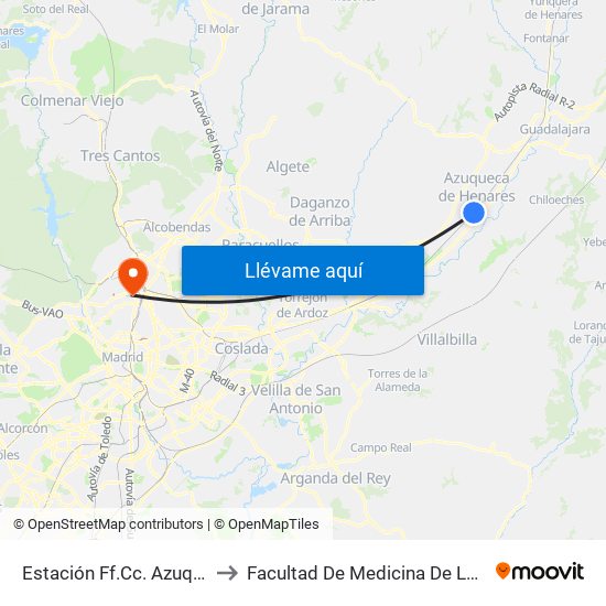 Estación Ff.Cc. Azuqueca, Azuqueca De Henares to Facultad De Medicina De La Universidad Autónoma De Madrid map