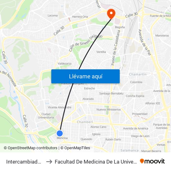 Intercambiador De Moncloa to Facultad De Medicina De La Universidad Autónoma De Madrid map