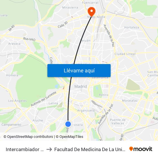 Intercambiador De Plaza Elíptica to Facultad De Medicina De La Universidad Autónoma De Madrid map