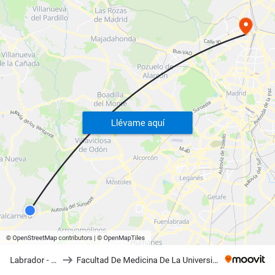 Labrador - Cafarnaún to Facultad De Medicina De La Universidad Autónoma De Madrid map