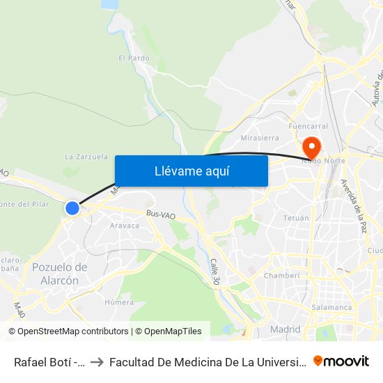 Rafael Botí - Archanda to Facultad De Medicina De La Universidad Autónoma De Madrid map