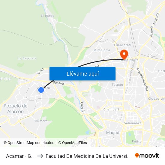 Acamar - Golondrina to Facultad De Medicina De La Universidad Autónoma De Madrid map