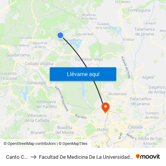 Canto Cochino to Facultad De Medicina De La Universidad Autónoma De Madrid map