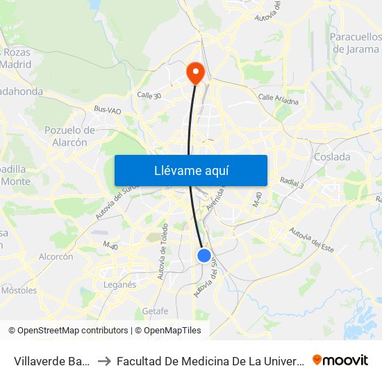 Villaverde Bajo Cercanías to Facultad De Medicina De La Universidad Autónoma De Madrid map