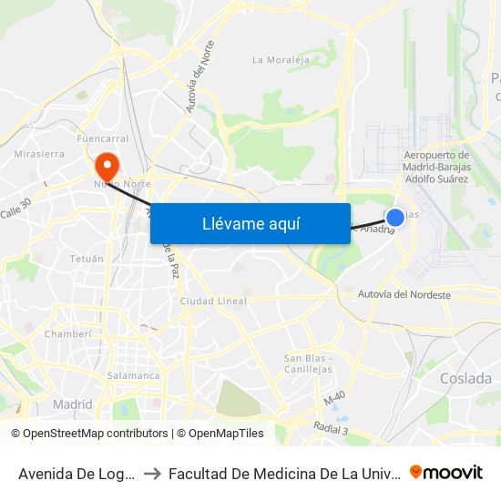 Avenida De Logroño - Algemesí to Facultad De Medicina De La Universidad Autónoma De Madrid map
