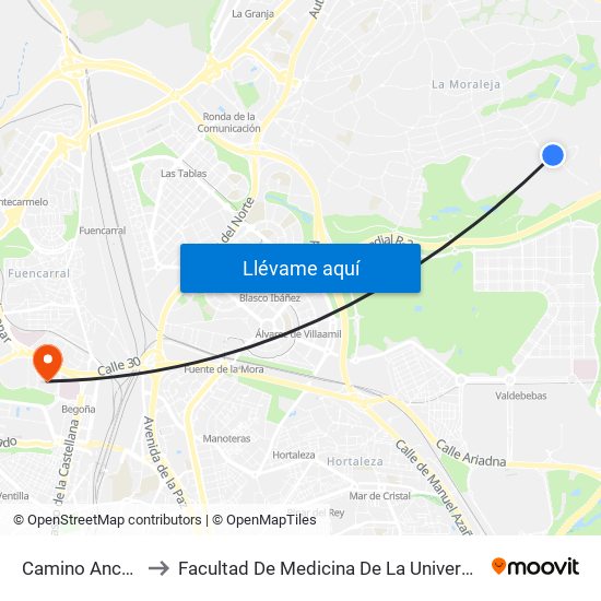 Camino Ancho - Colegio to Facultad De Medicina De La Universidad Autónoma De Madrid map