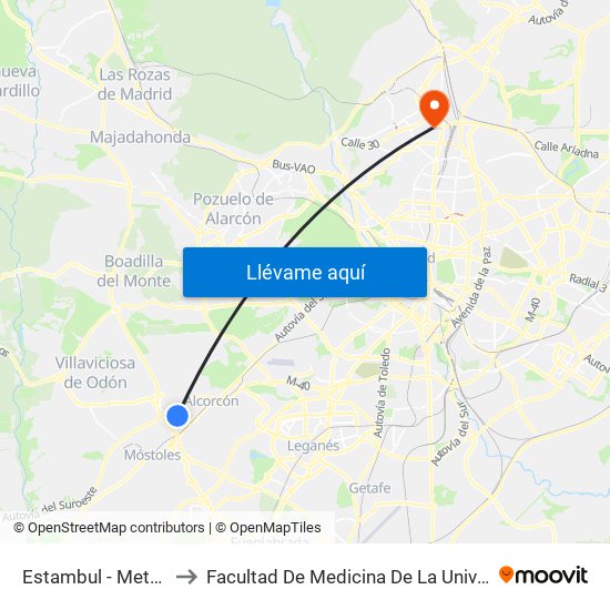 Estambul - Metro Parque Oeste to Facultad De Medicina De La Universidad Autónoma De Madrid map