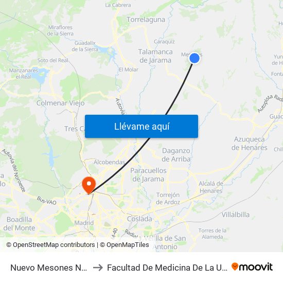 Nuevo Mesones Nogal (Vuelta), El Casar to Facultad De Medicina De La Universidad Autónoma De Madrid map