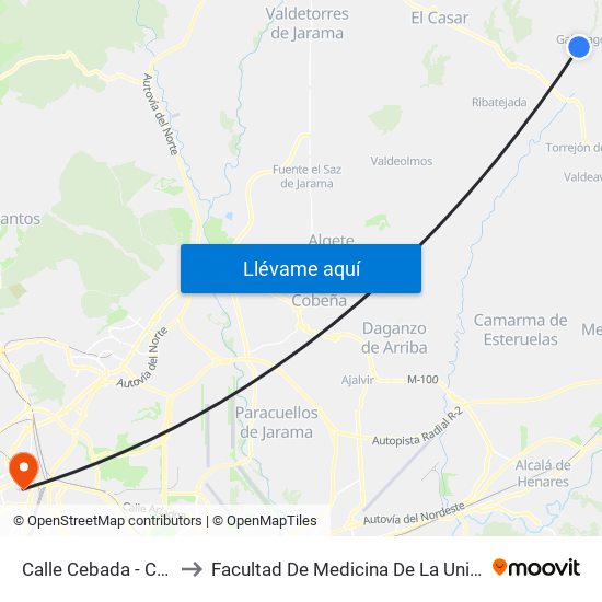 Calle Cebada - Colegio, Galápagos to Facultad De Medicina De La Universidad Autónoma De Madrid map