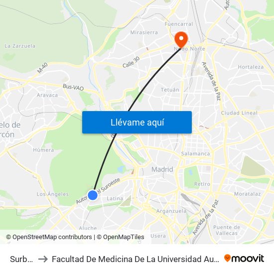 Surbatán to Facultad De Medicina De La Universidad Autónoma De Madrid map