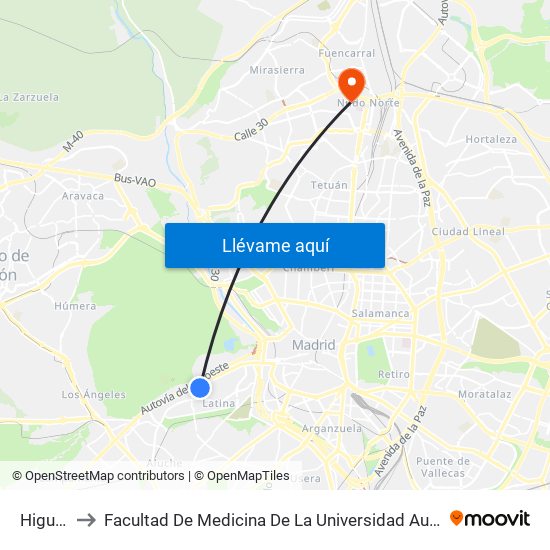 Higueras to Facultad De Medicina De La Universidad Autónoma De Madrid map