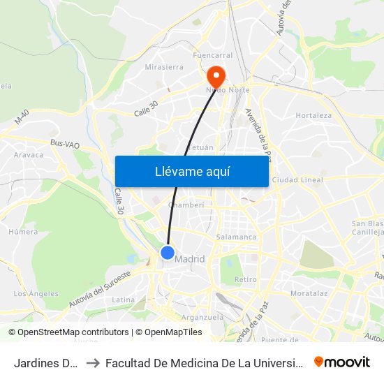 Jardines De Sabatini to Facultad De Medicina De La Universidad Autónoma De Madrid map